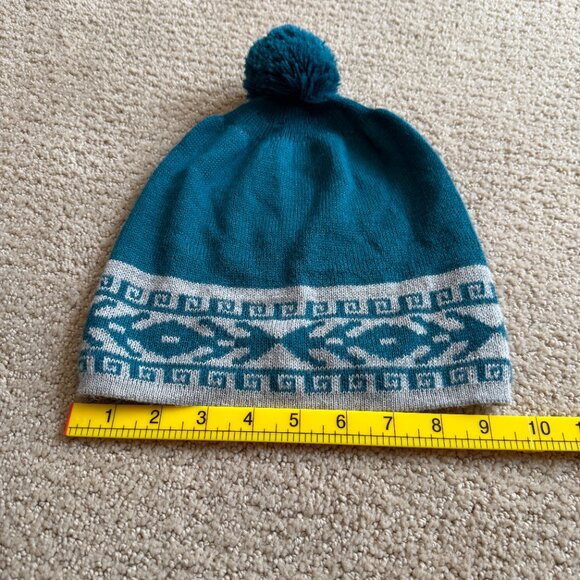 Baby Alpaca Pompom Beanie Hat Peru Teal Gray Warm ENMA Peruvian A Collection - Picture 5 of 8
